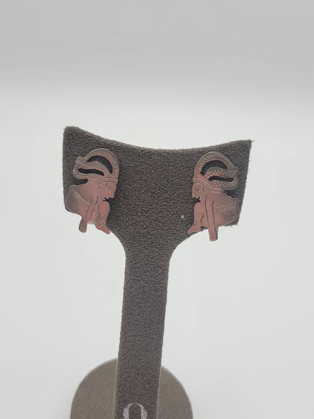 Vintage artisan-crafted pre-Columbian or Mayan-inspired warrior stud earrings